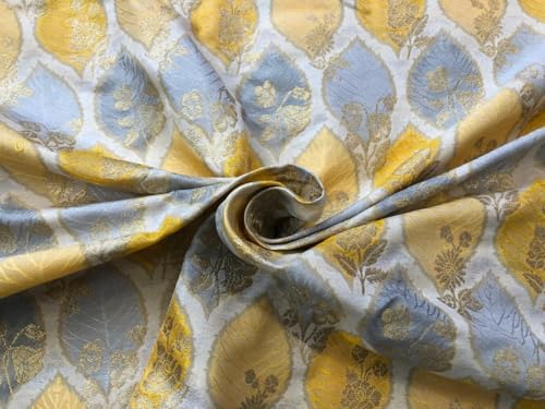 Tissu brocart de soie motif floral jacquard au mètre BRO1091 blanc ivoire
