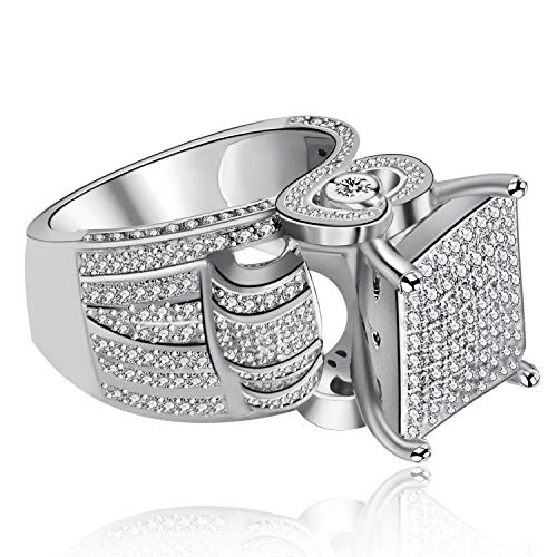 Uloveido RA0221-8 Women'S 0.4 Inch Wide Square Cluster Engagement Heart Architecture Ring thumb #6