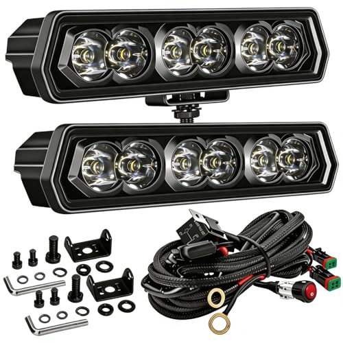 YCHOW-TECH 6 Inch LED Light Bar, 2PCS 120W 12,000LM Offroad Fog/Driving Lights LED Pods with DT Wiring Harness Kit Spot Beam Backup Lights Work Lights Auxiliary Light on Truck ATV UTV Boat