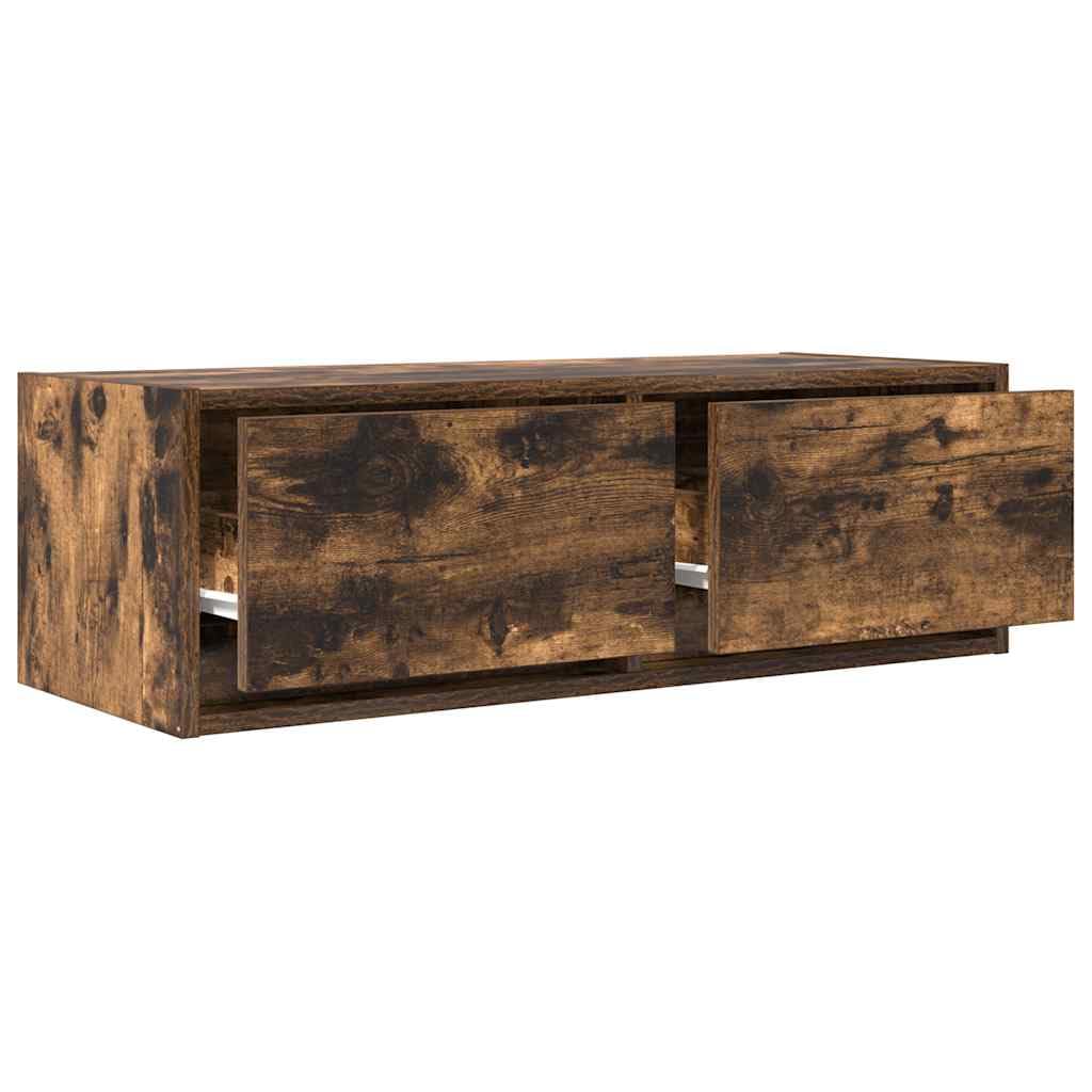 Szafka pod telewizor dąb wędzony z materiału drewnopochodnego 80 x 31 x 25,5 cm, 2 szuflady, montaż na ścianie, miejsce do przechowywania do salonu, sypialni, kina domowego z półką