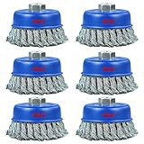 SALI 6 Pack Wire Cup Brush, 4 Inch Twisted Knotted Cup Brush for Grinders, with 5/8-11 Inch Arbor for Heavy Cleaning Rust, Stripping and Abrasive, for Angle Grinder
