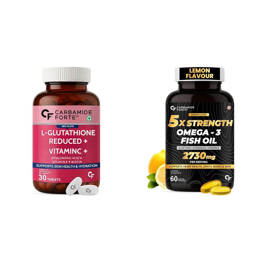 Carbamide Forte Japanese Reduced L Glutathione Tablets 500mg with Vitamin C | Glutathione Supplement with Hyaluronic Acid, Vitamin E, C, Lycopene & Biotin – 30 Veg Tablets & 5X Strength Omega 3 Fish-image-8