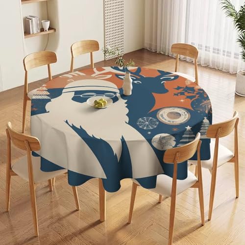 Nappe ronde lavable imprimé Père Noël antitache pour décoration de table