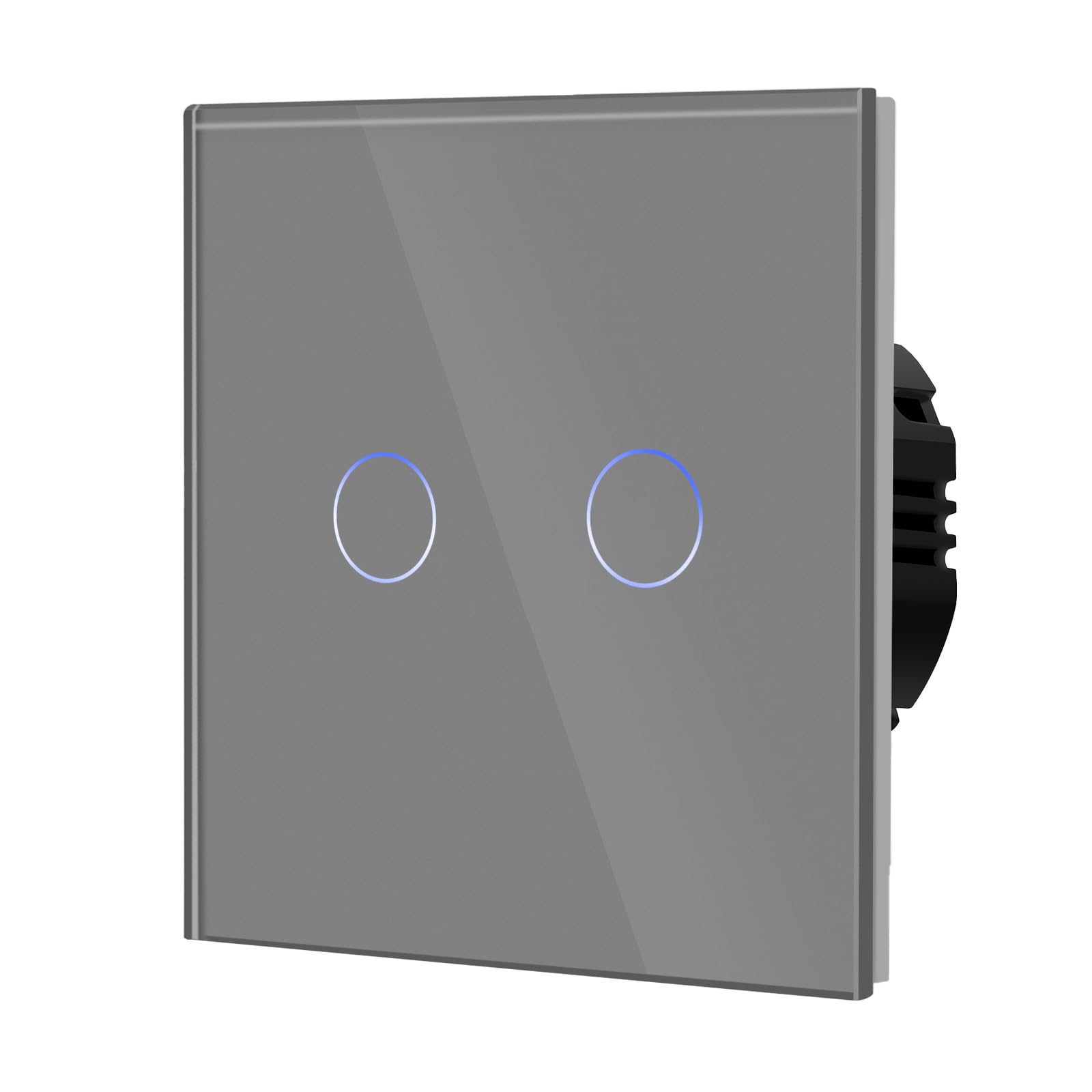 BSEED Dimmer Touch Switch with Glass, No Neutral Wire Required,Tempered Glass Panel with LED Indicator, Compatible with Dimmable LED/Halogen/Incandescent,2 Gang 1 Way,86mm Grey