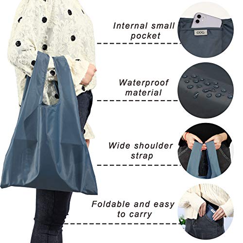 CiCiGo Große Wiederverwendbare Einkaufstaschen, Waschbar, Faltbar, 6 Stück, Strapazierfähig, Leicht, Faltbar, Geschenk-Tragetaschen, Strapazierfähiges Polyester, Grau