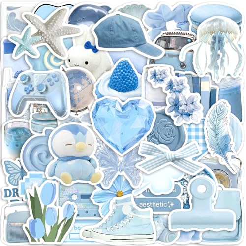 Beach Girl Stickers 50 Pcs Light Blue Aesthetics Vinyl Waterproof Decal for Laptop Water Bottle Phone Car Window Bike Motorcycle Stakeboard Scrapbook Travel Journal Sticker Gifts (Wathet)