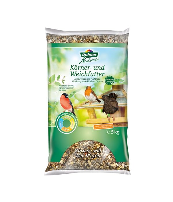 Dehner Natura Premium Wildvogelfutter, Körnerfutter / Weichfutter, Ganzjahresfutter proteinreich / energiereich, hochwertiges Vogelfutter für Wildvögel, 5 kg