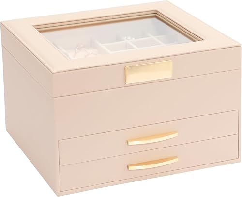 Miniatura 2 de Caja organizadora de joyas, organizador de joyas de 3 capas con 2 cajones, cajas de joyería para exhibir aretes, collar, reloj, pulsera y anillos,