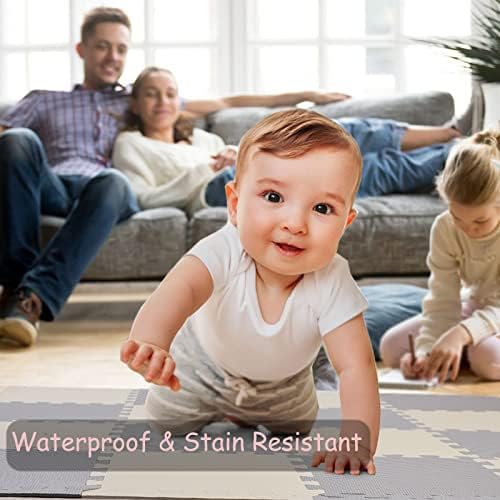 JONESHOW Foam Play Mats for Baby Floor Crawling Mat, Interlocking Baby Play Mats, Water-Proof EN71 Safety Approved Soft EVA Baby Play Mats, 16 Pack, Grey-White