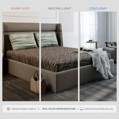Image of Stoa Paris 100% Cotton King Size Fitted Bedsheet with 2 Pillow Covers, 180TC Printed Bedding Set, All-Season Comfort, Soft & Lightweight, Home Decor, Urbanscape - Mocha Rays (182cmx198cm+30cm)