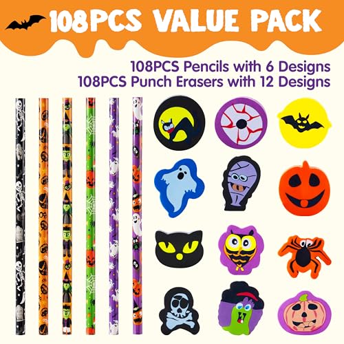 JOYIN 108PCS Halloween Lápices de Grafito HB con Borradores miniatura 2