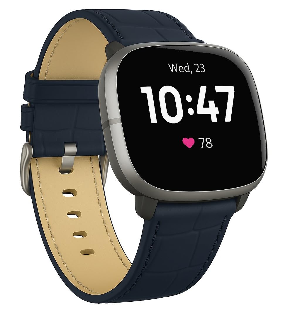 Panda Bobo Leather Watch Strap for Fitbit Versa 4/Versa 3/Sense/Sense 2 (Blue Alligator)