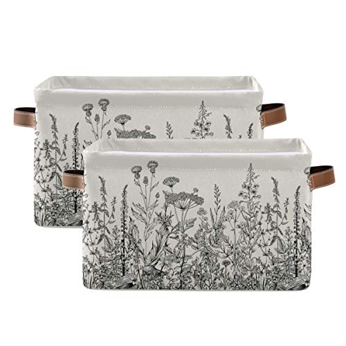 Blueangle Black And White Flowers Rectangle Storage Bin, 15 X 11 X 9.5 In, Collapsible Organizer Storage Basket For Home Décor, 2Pack #TOP18