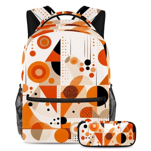Cartables enfants sac à dos grande capacité et trousse géométrique orange pour voyage
