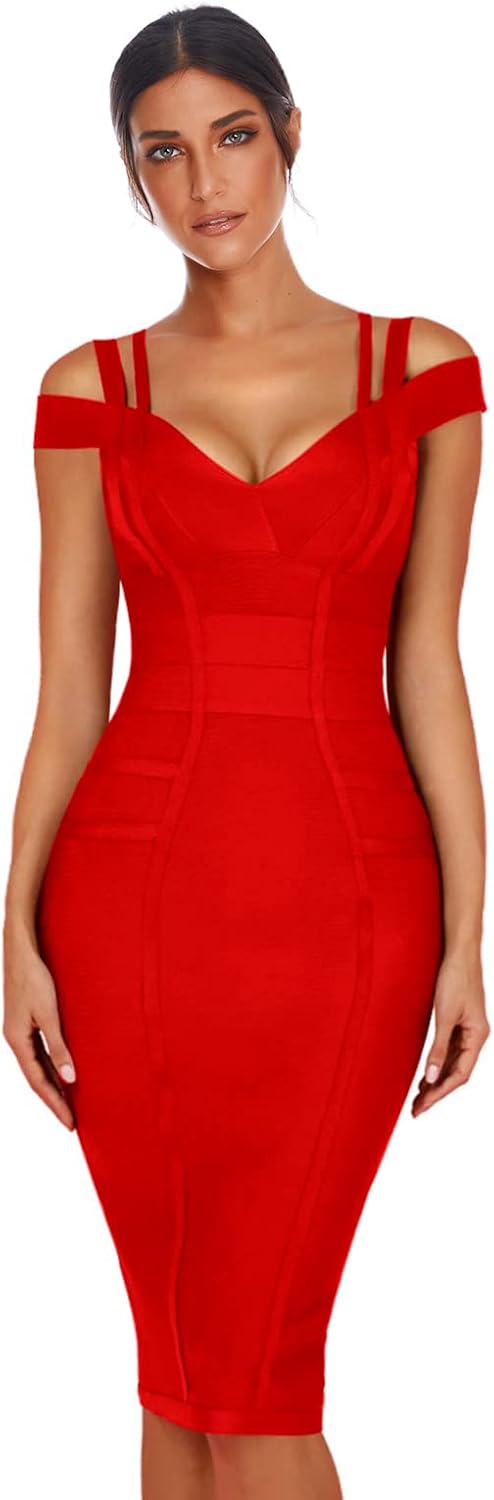 meilun Cold Shoulder Bandage Bodycon Dress for Women Wedding Guest Dress Birthday Party Event Dress