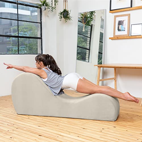 Avana Sleek Chaise Lounge for Yoga - Made in The USA - Great for Stretching, Relaxation, Exercise & More, 60D x 18W x 26H Inch, Beige
