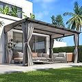 GARTOO 10’ x 13’ Gazebo for Patio - Aluminum Lean to Gazebos Pergola with Sloping Roof, Outdoor Wall-Mounted Canopy Awnings to House for Patio, Garden, Lawn, Backyard Deck