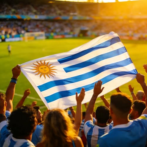 Image of Ahfulife Uruguay Flag 3x5 Ft, 1 Pc Large Uruguayan National Flags for Outdoor Indoor, Double Sided with Brass Eyelets for World Cup, Party, Garden, Bar, Street Decor