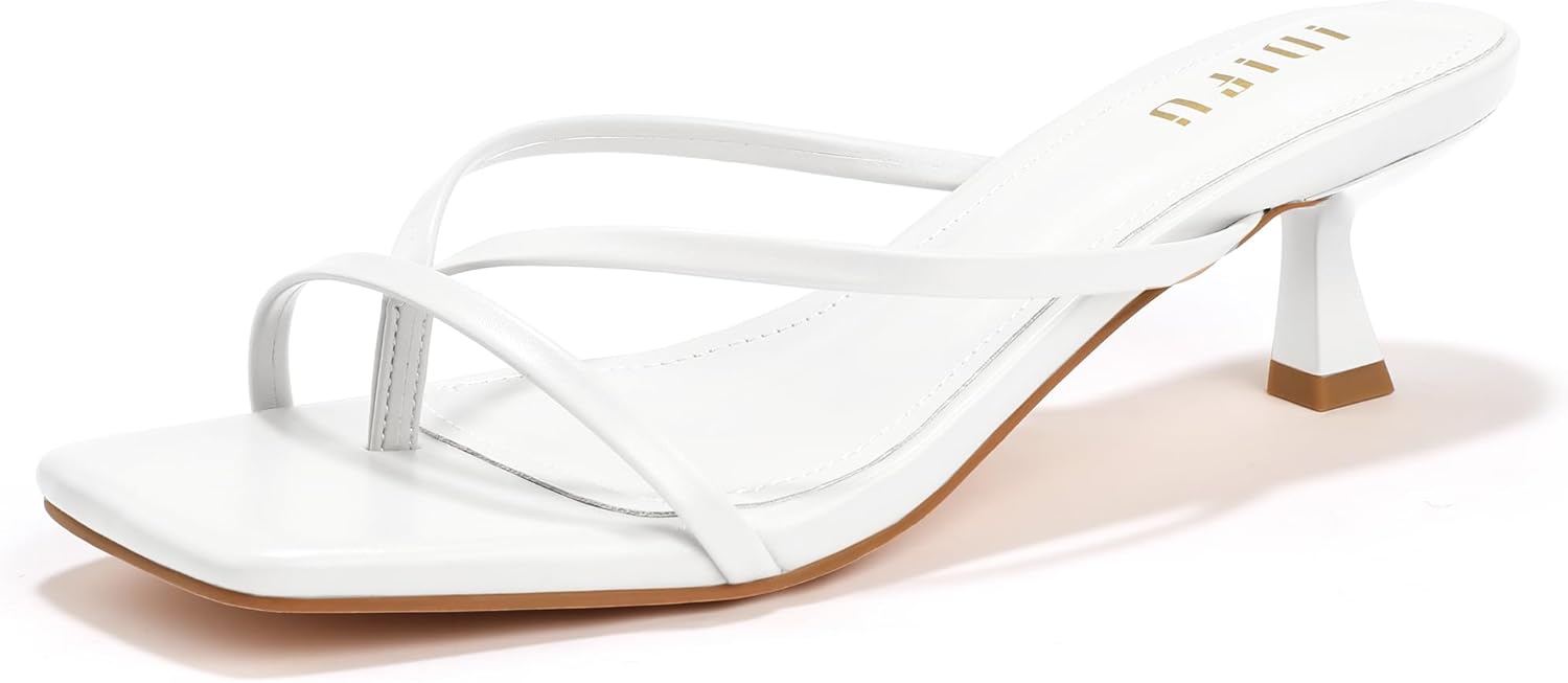 IDIFU IN1 Kitten Heels for Women Flip Flop Strappy Square Open Toe Low Heeled Sandals Wedding Bride Prom Graduation Party Slide Dress Shoes Comfortable Cute Trendy Casual Thong Slip On Heels