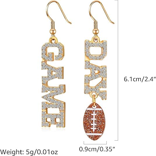 Rhinestone Earrings for Women,Football,Surfing,Tennis Ball,Pickleball,Golf,Basketball Sports Stud Earrings Trendy Dainty Gold Y2K earrings Jewelry for Mom Mama Lucky Charm Game Day Rugby3