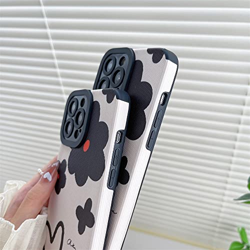 Fashion Faux Leather Floral Cases For Apple Iphone 13 Pro Phone Case Cute Silicone Soft Shockproof Protective Cover Compatible With Iphone 13 Pro - White Color #TOP5