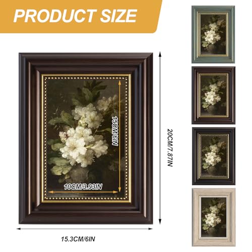4 Stück Bilderrahmen Vintage Set, 10x15 cm Bilderrahmen Retro Quadrat, Fotorahmen zum Aufstellen und Aufhängen, Fotorahmen für Wohnzimmer, Schlafzimmer, Galerie (Schwarz, Kaffee, Holzweiß, Grün)