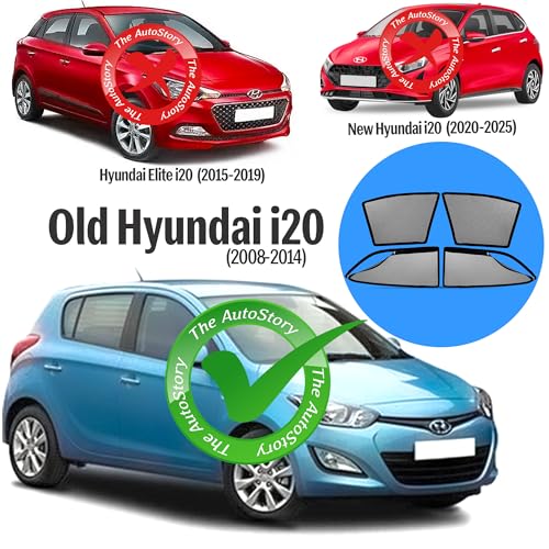 Image of AutoStory Magnetic Car Sunshade for Old i20 2008-2014 | Front Half Cut for Mirror Visibility + Rear Full Coverage with Zipper | Heavy Heat & UV Protection | Privacy Side Window Curtains Shades