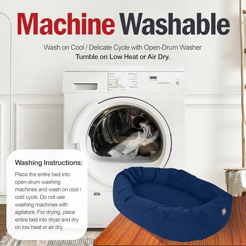 Image of Majestic Pet Suede Shredded Memory Foam Mix Calming Dog Bed Washable - Cozy Soft Round Dog Bed with Spine for Head Support - Fluffy Donut Dog Bed, 40 Inch, Navy