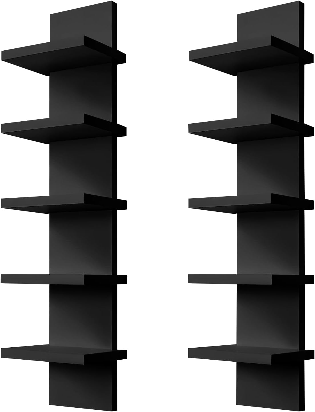 2 Pack 5 Tier Wall Shelf Unit - Narrow Smooth Laminate Finish - Vertical Column Wall Decor Mount Floating Storage Home Decor Organizer Tall Tower Utility Shelf for Bedroom, Living Room(Black)