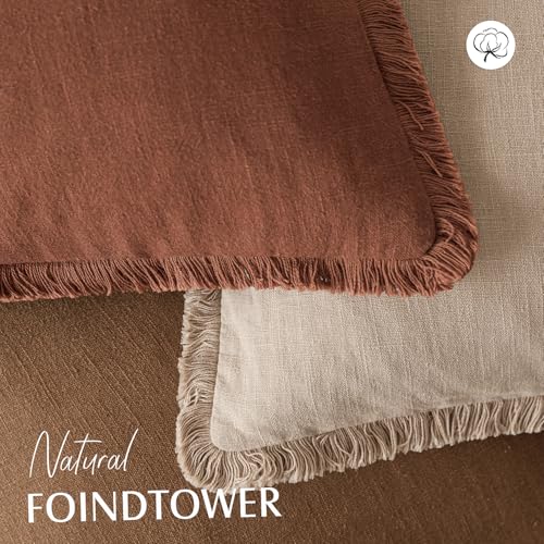 Image of Foindtower Set of 2 Decorative Linen Fringe Throw Pillow Covers Boho Farmhouse Cushion Cover with Tassels Soft Accent Pillowcase for Couch Sofa Bed Living Room Home Decor,18x18 Inch,Orange Brown