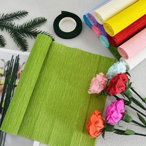 Image of BEISHIDA 12 Rolls Crepe Paper Roll, 12 Colors Crepe Paper Sheet for Flower Making, Flowers Kit with Tape and Wire for Wedding Ceremony, Birthday Holiday Party Decoration,DIY Craft (9.8in x 8ft /Roll)