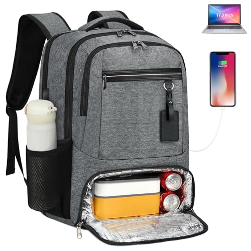 NEWHEY Lunch Backpack 17.3 Inch Laptop Backpack with USB Charging Port Waterproof Travel Backpack for Men Women Carry On for Airplanes Insulated Cooler Backpack School Bag Portable Computer Backpacks