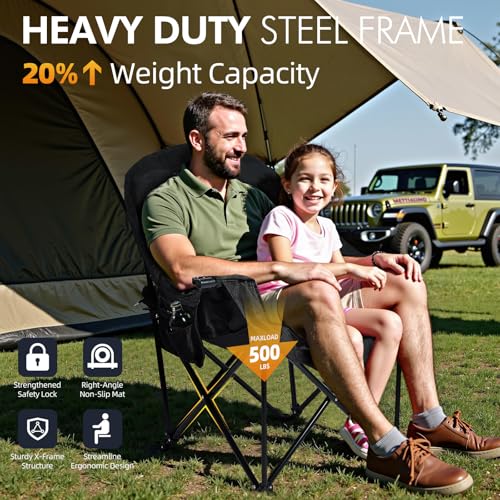 Image of Oversized Camping Chairs for Adults - Heavy Duty Padded Outdoor Camp Chair