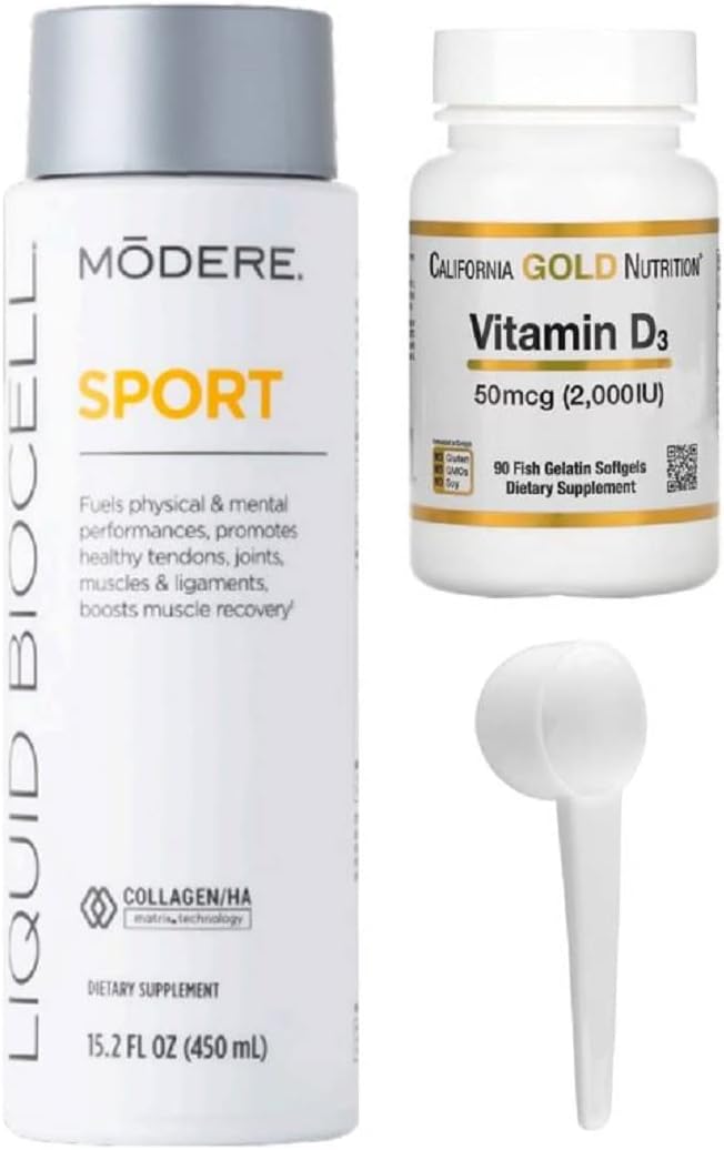 Modere Natural Liquid Biocell Sport Collagen with Hyaluronic Acid, 1 Tbsp Measuring Spoon Set- 450mL/ 15.2 fl oz