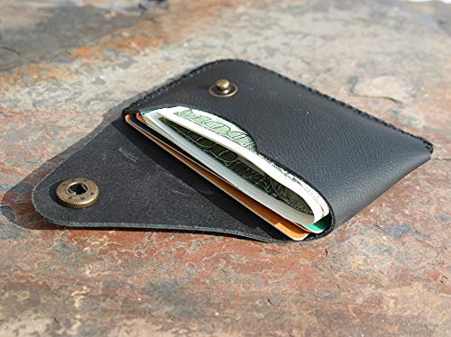 Black Handmade Minimalist Genuine Leather Card Case Wallet Small #TOP6