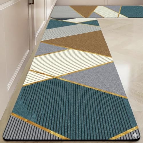 Image of Kitchen Anti Slip Mat for Floor, Waterproof Washable Kitchen Mats, Non Slip Kitchen Floor Mats for Home, Soft Mats for Kitchen, Kitchen Mats for Floor Anti Slip (Peacock Colour)