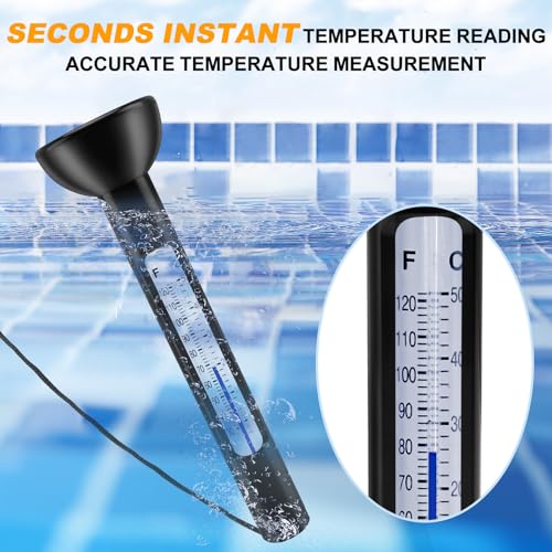 TurnOnLove Pool Thermometer,Pool Temperature Thermometer Floating Easy Read,Swimming Pool Thermometers,Easy Read for Water Temperature with String for Outdoor and Indoor Swimming Pools and Spas — view 2