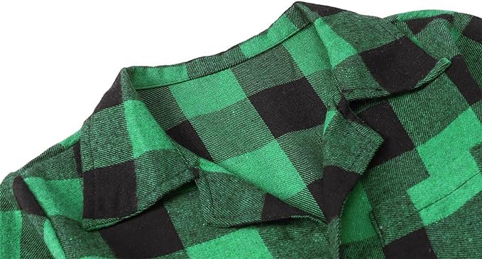Schbbbta Kids Plaid Pajamas Set, Girls Boys 2 Pcs Pajamas Set Long Sleeve Sleepwear Button Down Pjs Black Green4