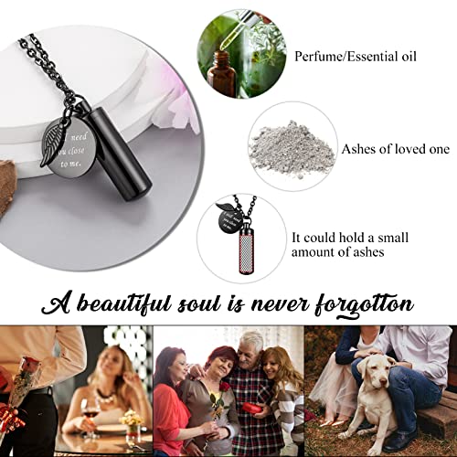 Abooxiu Cylinder Urn Necklace For Ashes Cremation Jewelry/Keychain For Human Pet Stainless Steel Memorial Keepsake Pendant With Angel Wing Charm Ashes Jewelry-Black M #TOP5