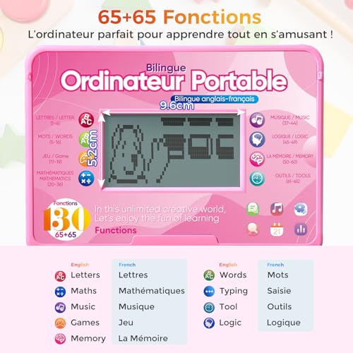 Ordinateur éducatif rose pour réduire les écrans connectés et apprendre les maths