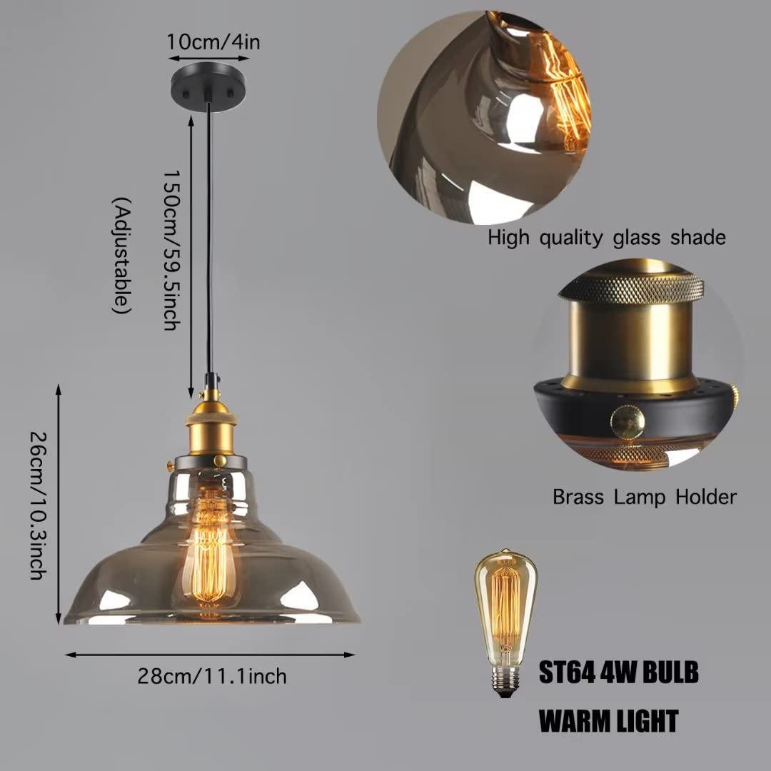 Suspension Industrielle Vintage, Abat-Jour en Verre Gris Fumé Créatif Suspension Lustre Plafonnier pour Loft, Restaurant, Couloir, Café, Bar