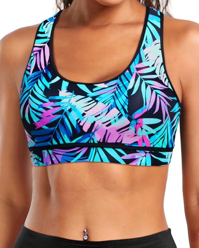 Image of Holipick Women's Sports Bra Bikini Tops Racerback Swim Top Scoop Neck Bathing Suits Top Modest Padded Crop Tops Swimsuit Only