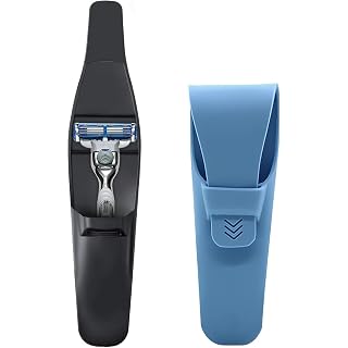 LinMei Silicone Razor Travel Case Compatible with Gillette Parker Merkur Shaver Men's Razor Home Use Portable Anti Fall Razor Protective Cover Old-Fashioned Razor Cover (Black+Blue)
