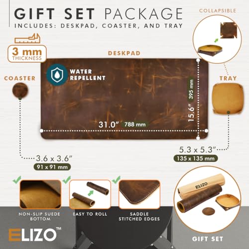 ELIZO Leather Desk Pad Real Leather Desk Mat Thick (3mm) Double Layer (31x15.6) Cover Blotter Desk Protector Large Computer Mat for Keyboard Mouse Pad Table Laptop Mat Office Desktop Accessories - Image 3