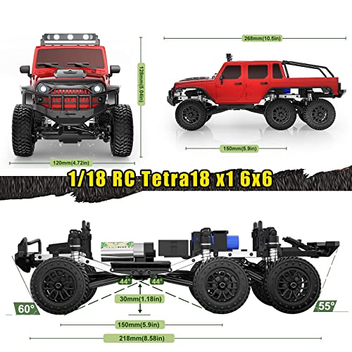 Panda Hobby Rc Crawler 1/18 Rc Rock Crawler 6X6, 6Wd Off Road Rc Cars For Adults,1:18 Scale Rc Truck Cruiser Vehicle，Rtr Remote Control Car,Waterproof All Terrains Hobby Rc Model Car,Tetra18 X1,Red #TOP5
