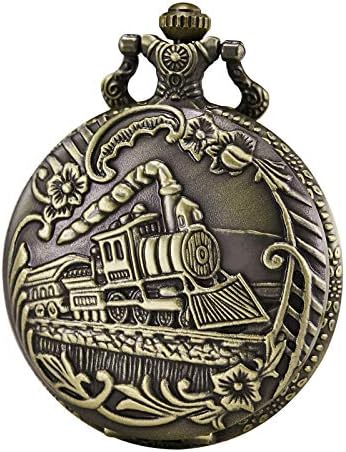 MORFONGPocket Watch Steam Train Quartz Fob Watch for Men Women with Chain, Bronze