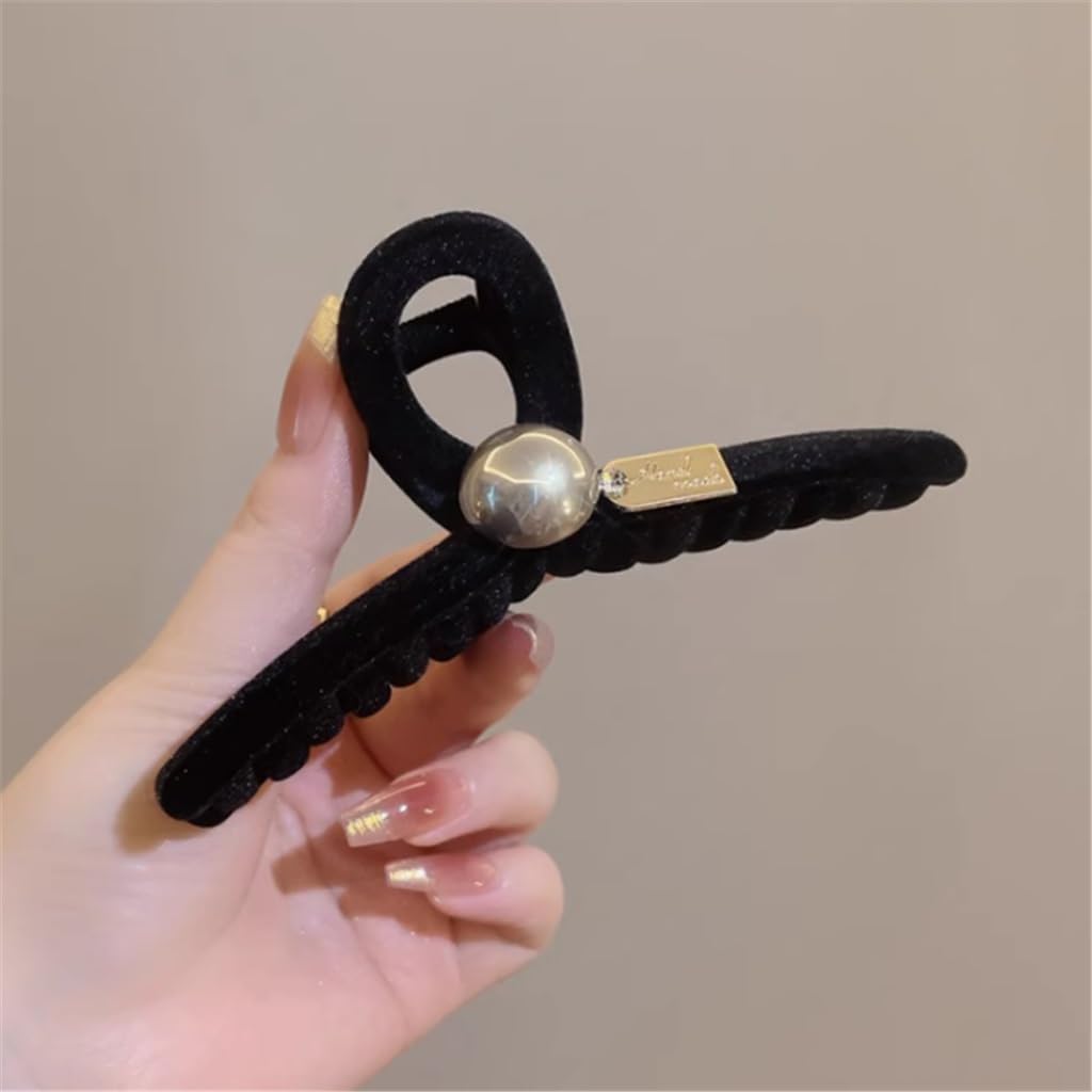 Black Pearl Velvet Grab Clip Hair Volume Back of Large Hair Clip Shark Clip Plate Hair Grab Jewelry
