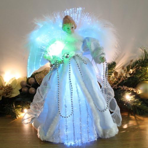 WeRChristmas Fibre Optic Christmas Tree Top Topper Angel with Feather Wings, 25 cm - Silver/White, Assorted Figures