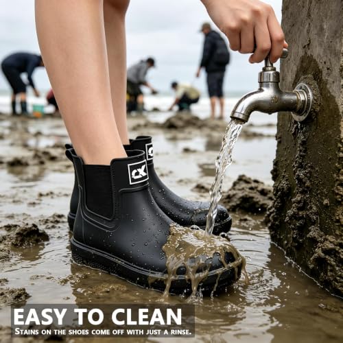 Image of Rain Boots for Men and Women, Waterproof Ankle Deck Boots Anti-Slip Mud Shoes for Garden Outdoor Work Fishing Farming