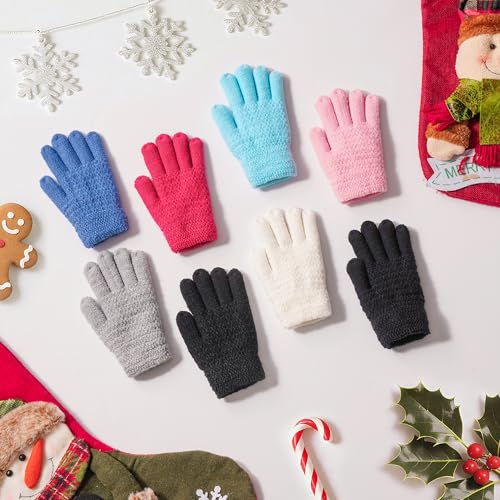 Image of Winter Gloves for Boys Girls - Kids Warm Knit Thermal Cable Knitted Gloves Wool Fleece Lined Mittens for Cold Weather